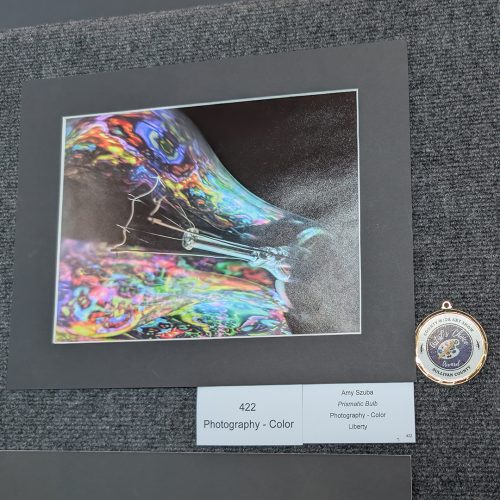 A colorful photo on a backing board